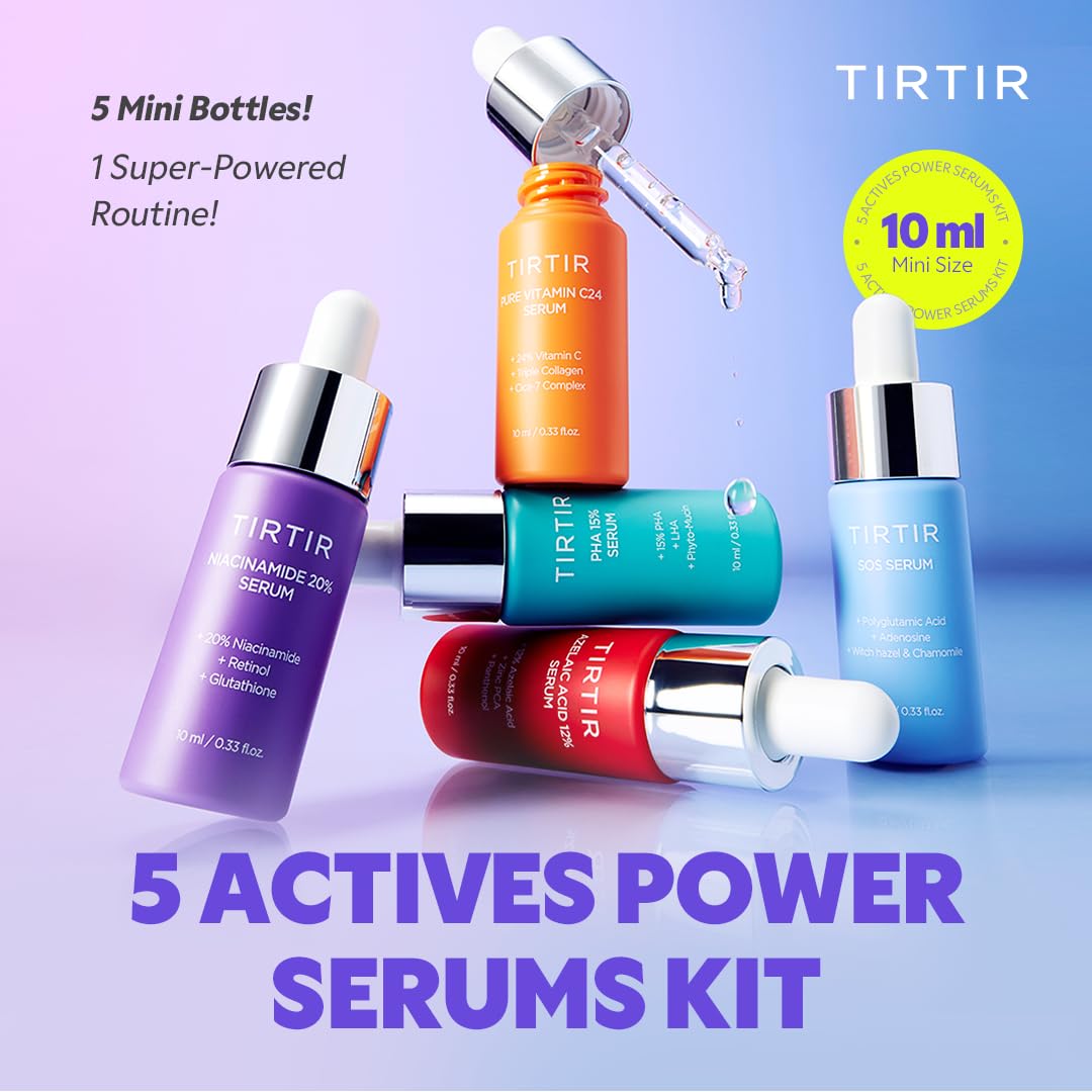 TIRTIR Kit di 5 Sieri con Potenti Attivi - Set di Cura Del Viso Coreano Con Vitamina C, Niacinamide, Acido Azelaico E Acido Ialuronico, Siero Idratante, Potenziatore Di Luminosità, Nutriente, Im