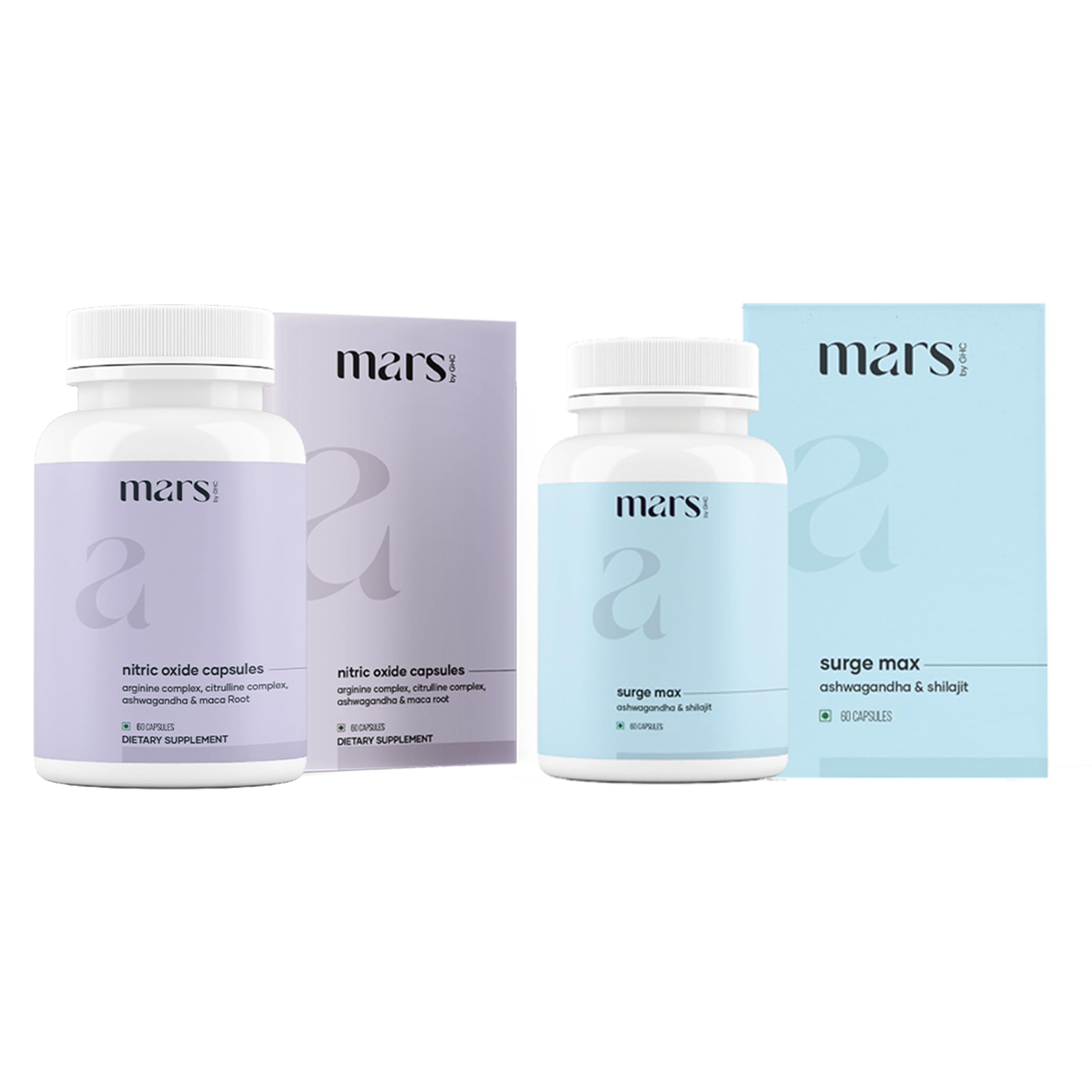 Mars by GHC Growth Max Combo | Nitric Oxide Capsules + SurgeMax Capsules | 120 Capsules | Pack of 1