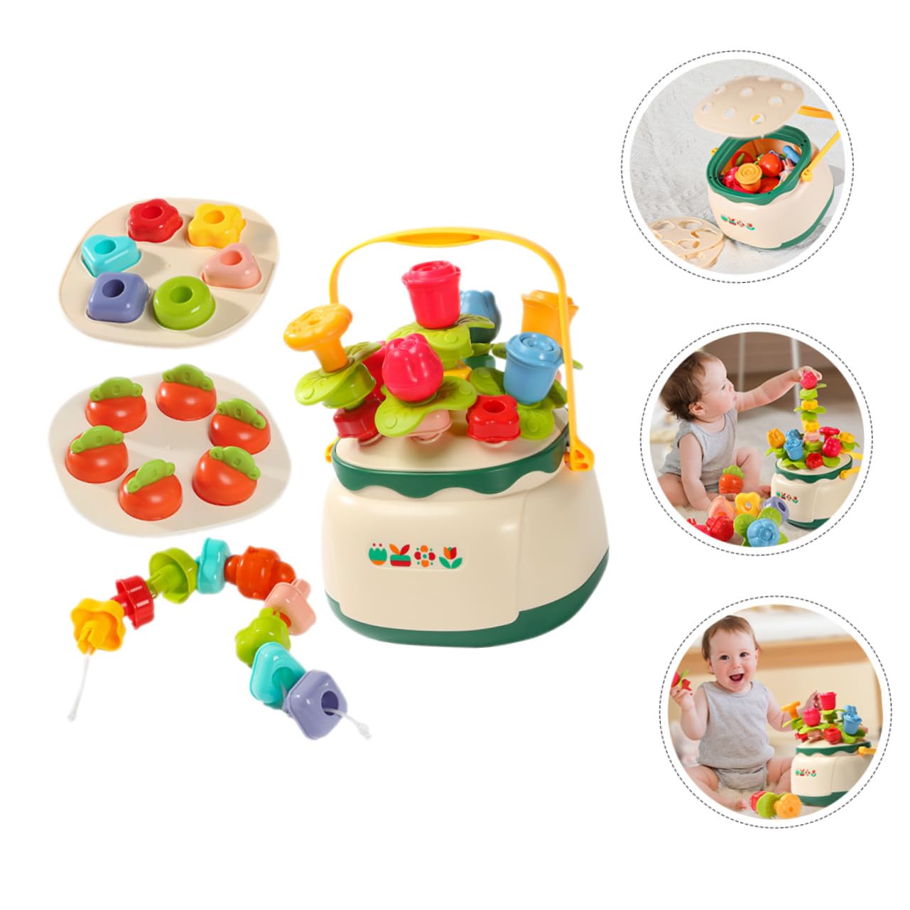 POPETPOP Juguete Educativo Sensorial de Construcción Forma de Cesta de Flores de Clasificación y Ensartado para Material Resistente sin Olor Desarrollo de Coordinación y Concentración