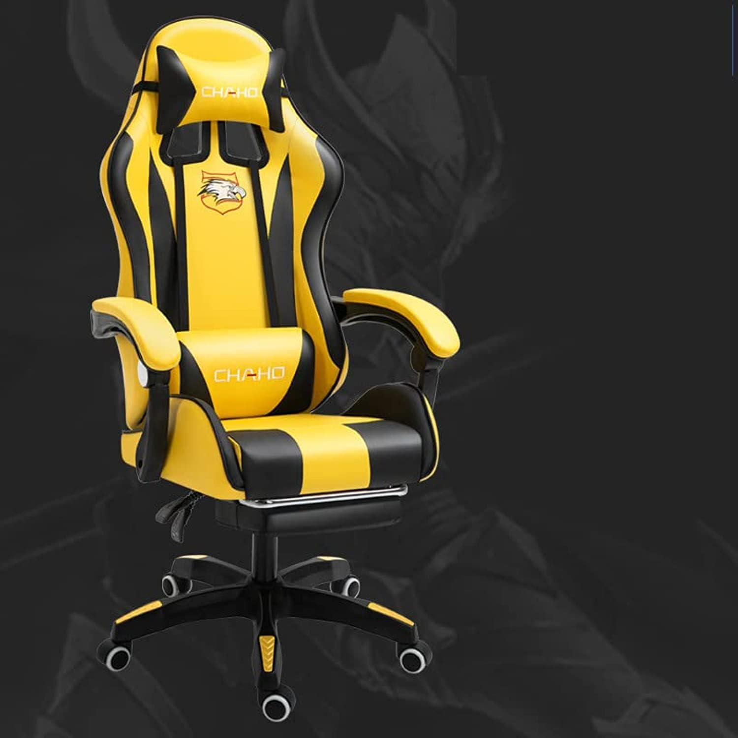 LIMOS Gaming Chair Office Chair，High Back Computer Chair with Footrest and Lumbar Support， Ergonomic Chair with 360°-Swivel Task Chair (Yellow+Balck)