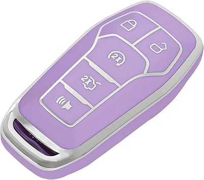 OFFCURVE for Ford Key Fob Cover, Soft TPU Full Protection Key Fob Case for Ford Fusion Mustang F150 Edge Explorer Lincoln MKZ MKC MKX Smart Remote Key Accessories Holder, Purple