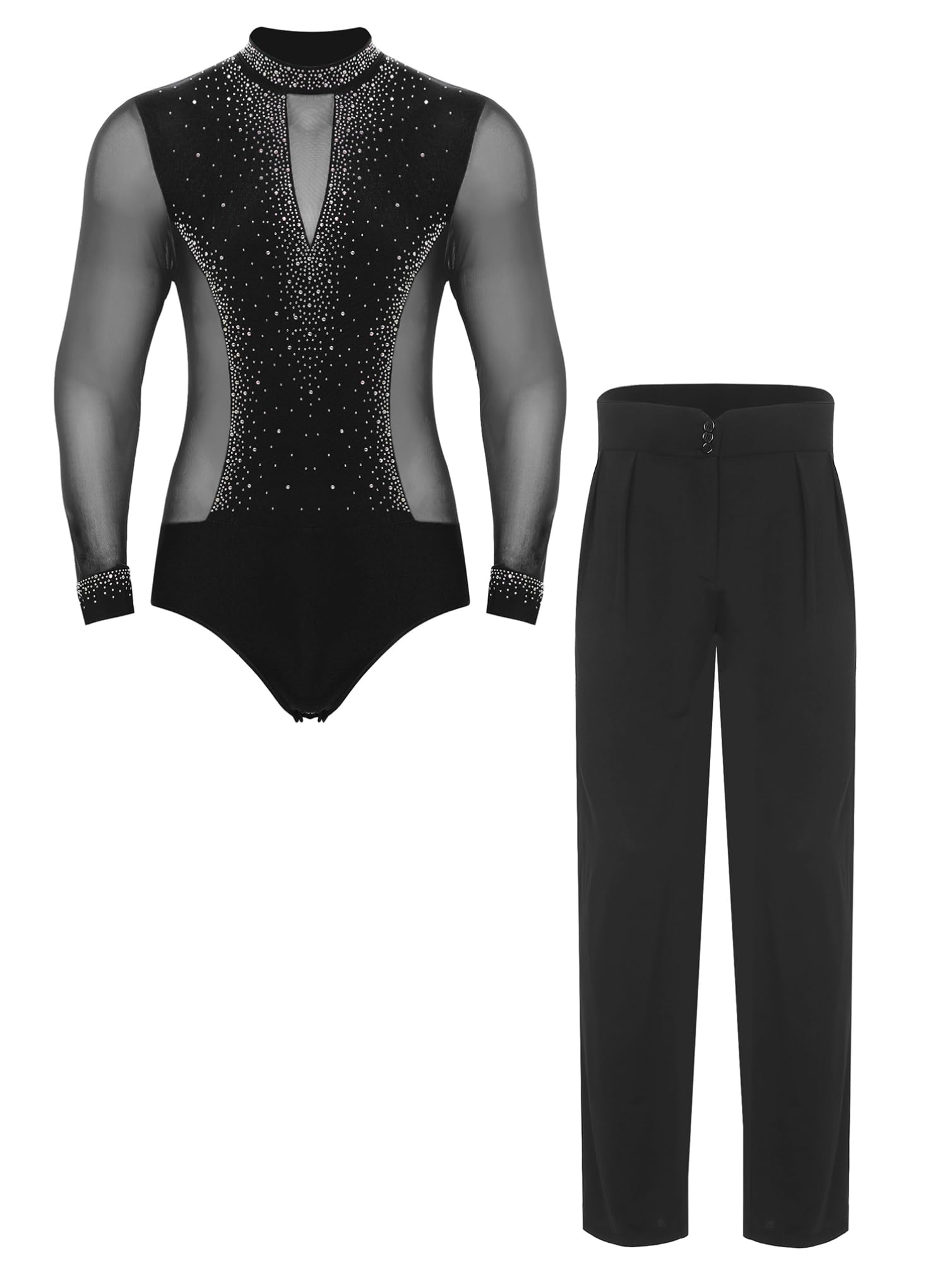 Maillot de gimnasia para hombre, con pantalones de baile, manga larga, para gimnasia, patinaje artístico, disfraz