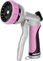 Vista 10 de RESTMO Boquilla de manguera de jardín, boquilla de manguera de agua de metal resistente con 7 patrones de pulverización ajustables, rociador de mano