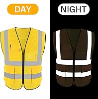 Vista 32 de HYCOPROT High Visibility Mesh Safety Reflective Vest with Pockets and Zipper, Meets ANSI/ISEA Standards