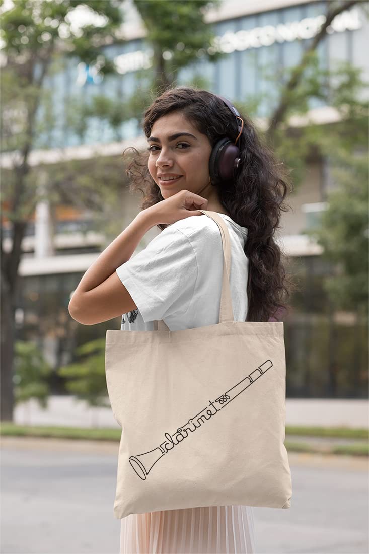 Make Your Mark Design Cute Clarinet Doodle Line Art Drawing Reusable Tote Bag For A Clarinetist, Musician, Music Producer, Artist, Instrumentalist, Music Lovers, Men, And Women
