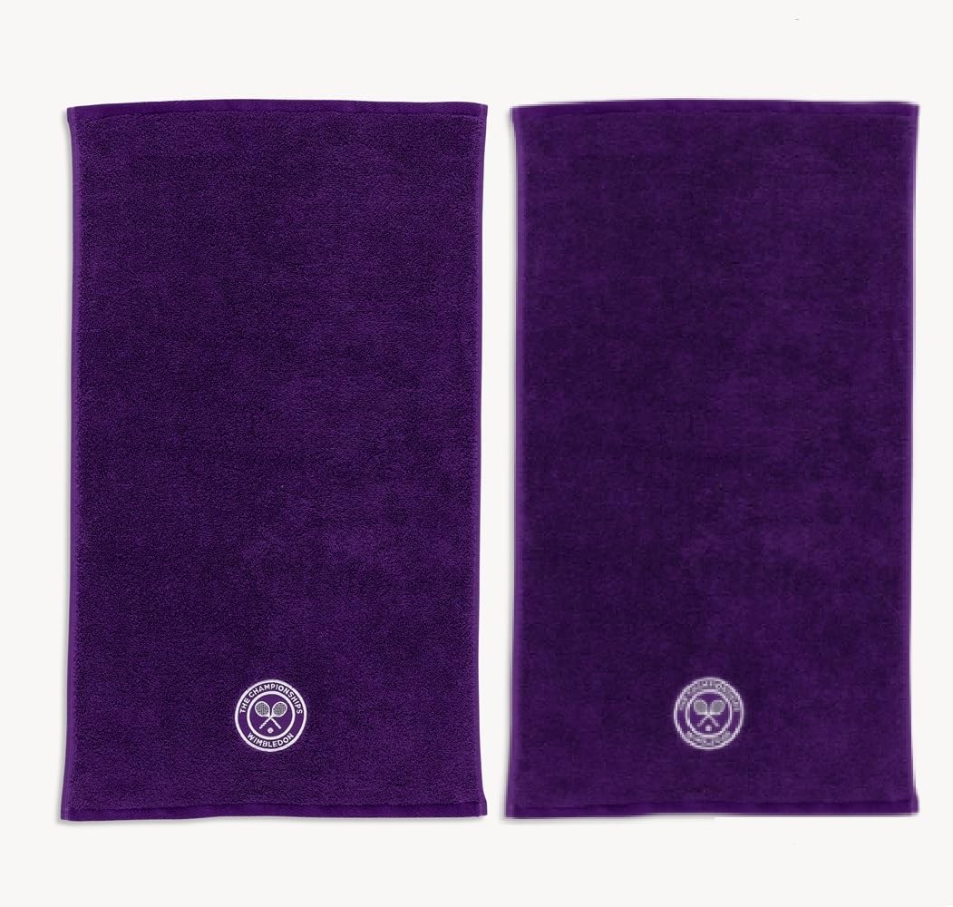 Wimbledon Guest Towels | Pack Of 2 | 40cm x 70cm | Soft Cotton | Official Tennis Championships Merchandise | Classic Colours | Purple