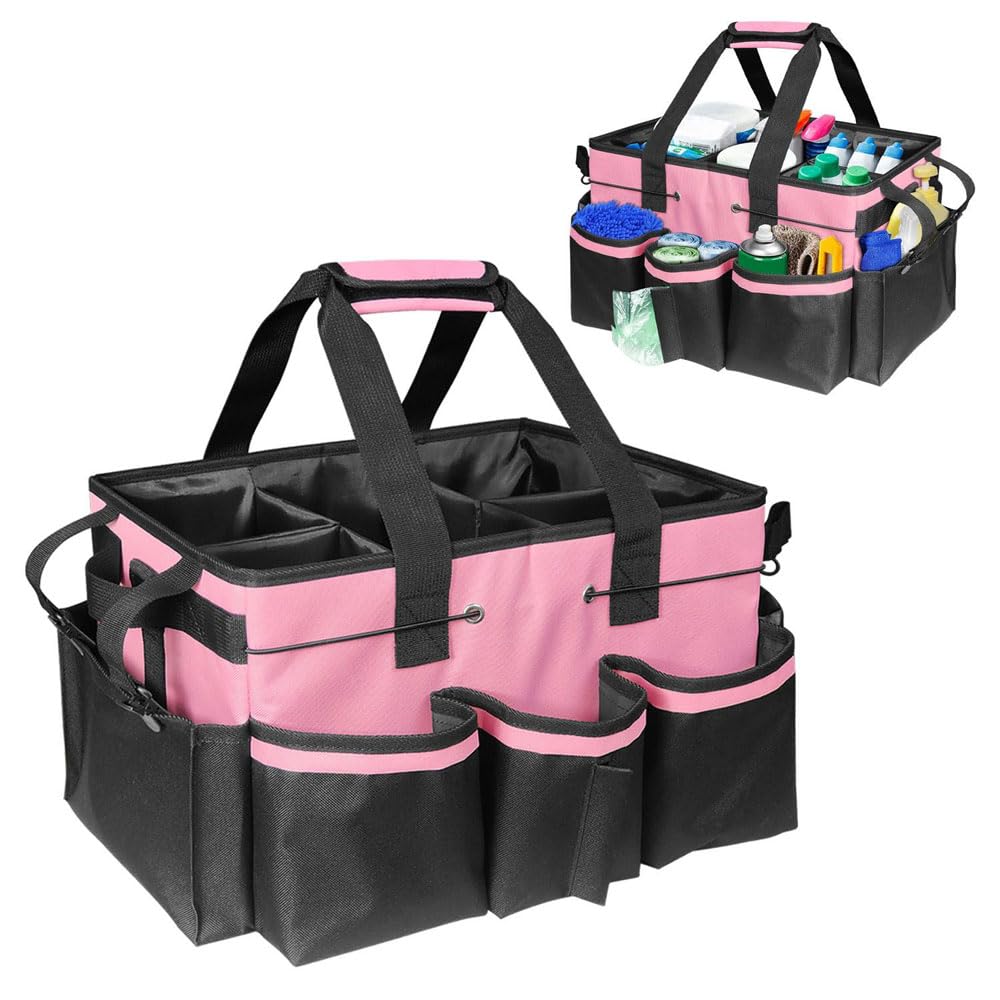 Foreverup Cleaning Caddy Bag with Handle, Large Multi-Compartment Cleaning Tote Bag, Professional Cleaning Bag, Multifunctional with Detachable Divider for Housekeepers, Janitors, Home, Car, Garden