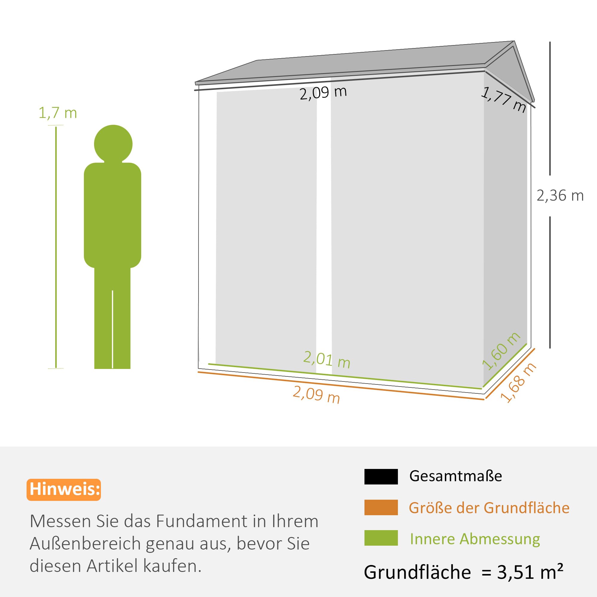 Outsunny Metalowy Domek Ogrodowy 3,5 m², Wysoki Zamykany Schowek z Pochyłym Dachem, Wentylacją i Rękawicami, 209 x 177 x 236 cm, Jasnoszary