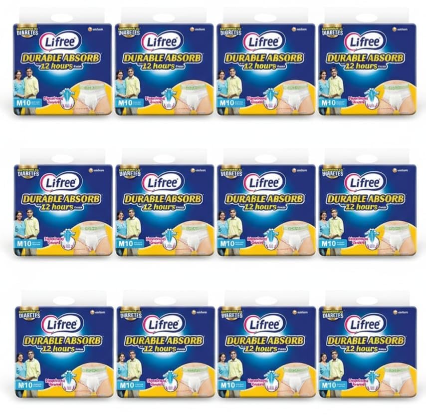 COMPATIBLE WITH Lifree Durable Absorb Pants Adult Diaper, 12 Hours Absorption, Recommended for DIABETES For Unisex Adult Pant Style Diapers MEDIUM (M10 PACK OF 12)-image-41