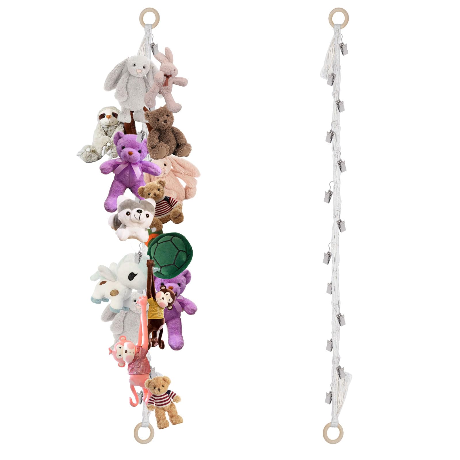 Stofftierhalter 200cm Mit 20 Metallklammern - Beige Kuscheltier-Aufbewahrung Fürs Kinderzimmer