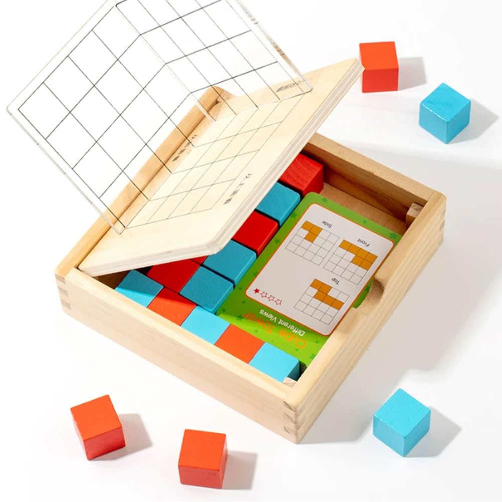 Set Osservazione Cubo Geometrico Montessori Legno Tre Viste