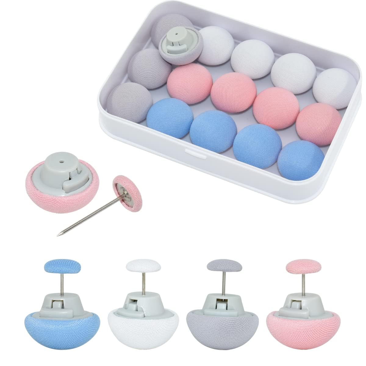 KASTWAVE 16 Pcs Quilt Fixing Clips - Bedding Holder Pins for Secure and Neat Bedding - Duvet Fasteners for Quilts, Blankets, Sheets, and More - Mushroom Round Design - Blue, Pink, White, Gray