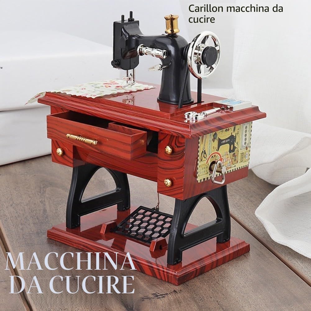 GLOBALHUT Scatola Musicale Decorativa con Design di Macchina da Cucire Classica per l'Eleganza della Casa (Piccola)