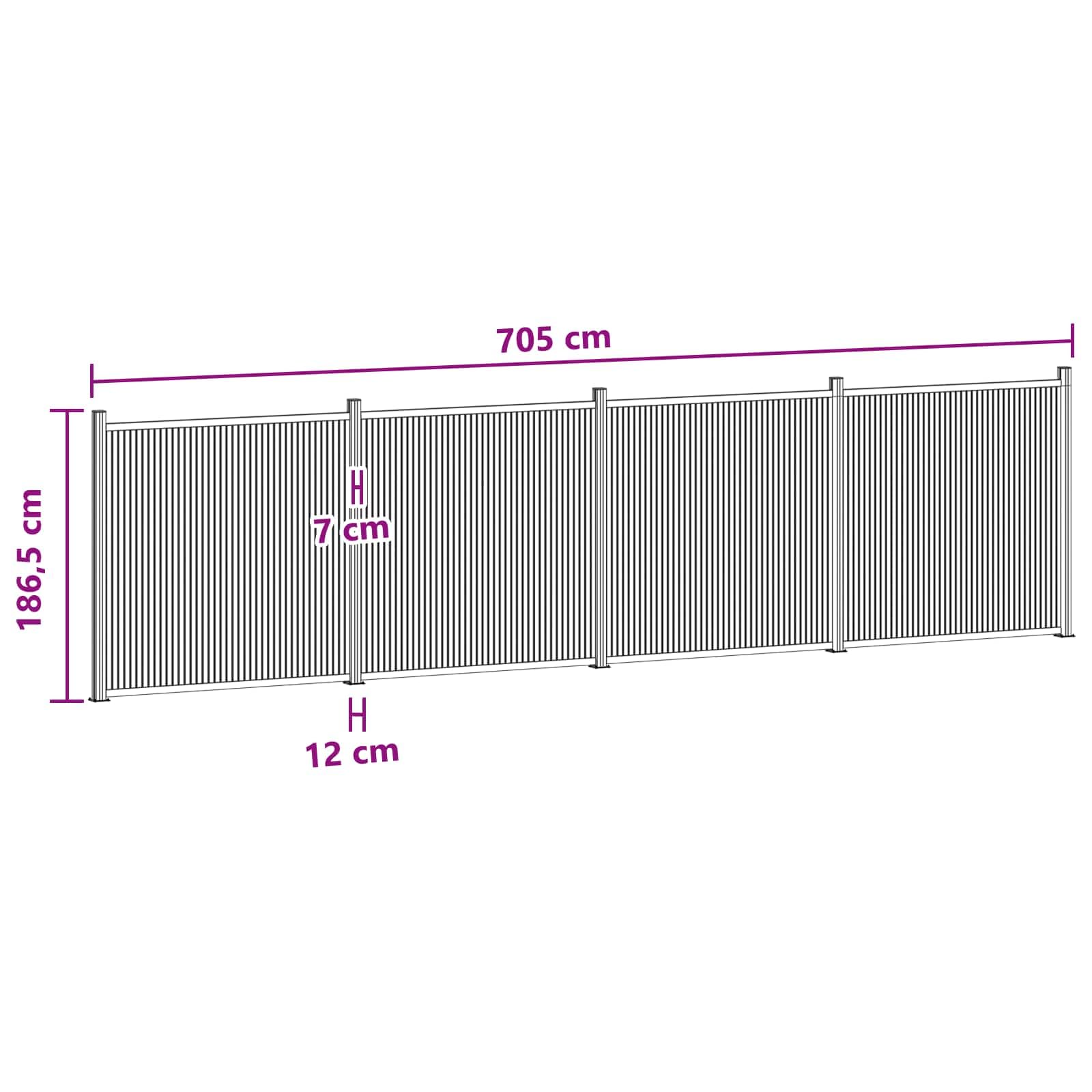 Panneau de clôture rigide composite WPC et aluminium noir 4 pcs 705 x 186,5 cm pour jardin extérieur terrasse balcon, barrière occultation brise vue protection sécurité