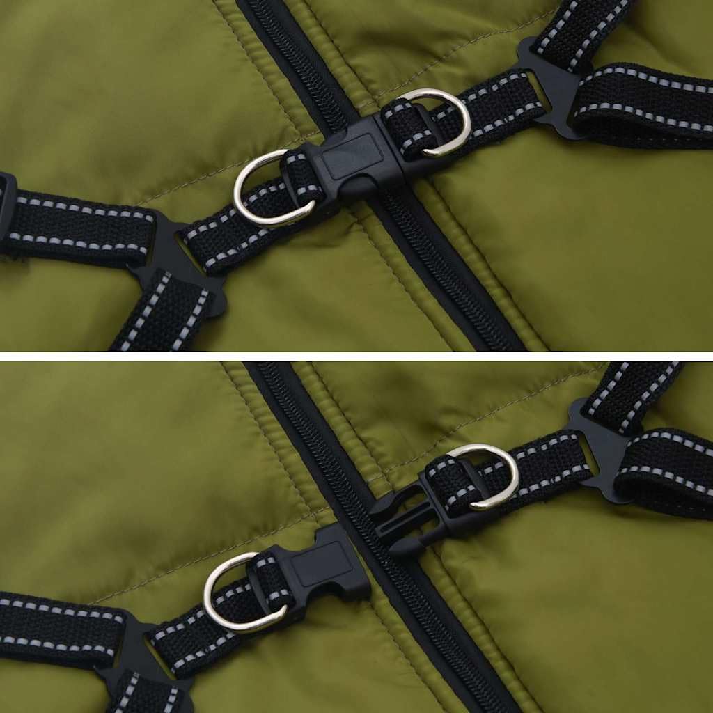 Cappotto impermeabile per cani con imbracatura regolabile, verde militare, L68, riflettente, con pile, caldo, per inverno, autunno, all'aperto, passeggiate in caso di pioggia e neve, con