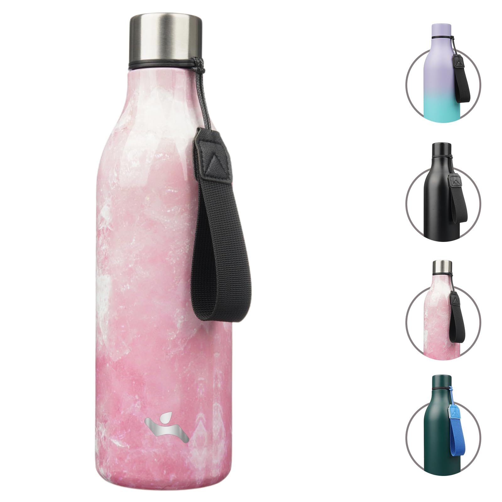 Insulated Water Bottle with Strap,25 oz Double Wall Stainless Steel Vacuum Bottles Metal Water Flask,Blossom