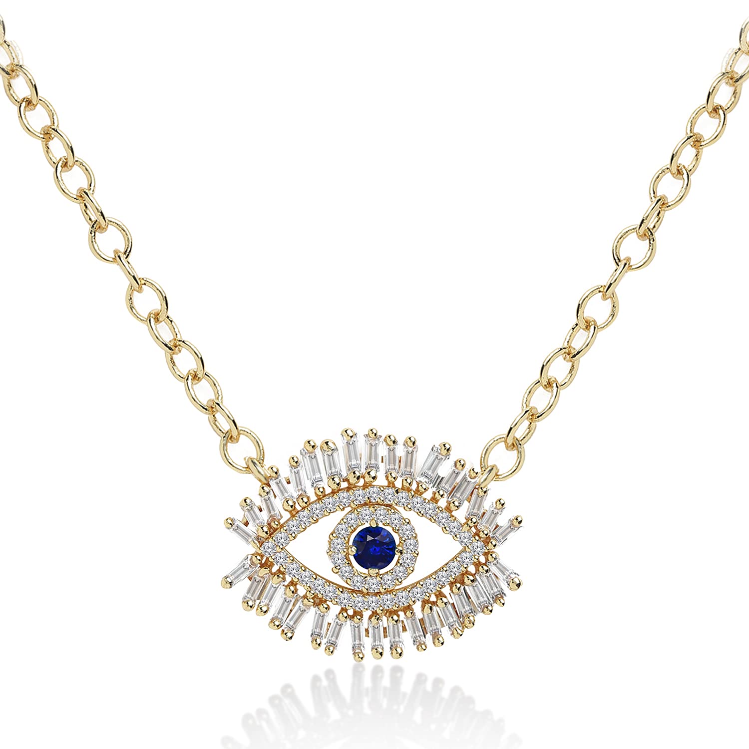 MINUTIAE Cubic Zirconia Crystal Diamonds Evil Eye Pendant Brass Alloy Chain Necklace for Women and Girls - Gold Plated with Blue Stone | Stylish Design with Extendable Chain | Symbolize Protection (B09D4TH4KF) Amazon Price History, Amazon Price Tracker