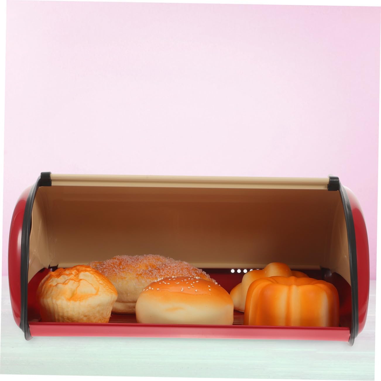 Kitchen Bread Box Bread Storage Container Large Red Drum Shape Food Storage Organizer for Countertop and Restaurant Use