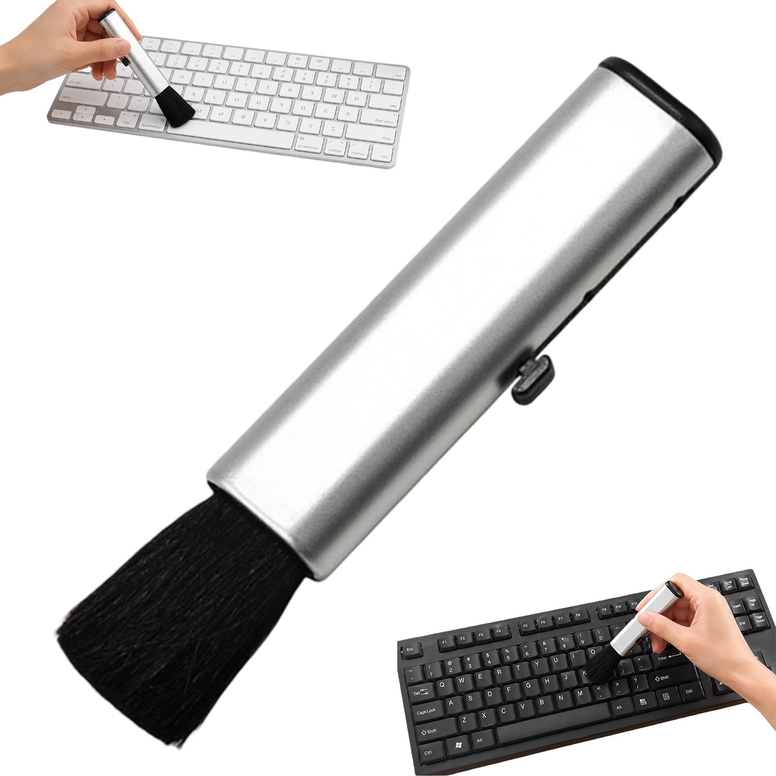 HOQBFSN Retractable Soft Bristle Cleaning Brush Silver Mini Telescopic Dust Brush for Laptop Keyboard Window Slot Camera Lens