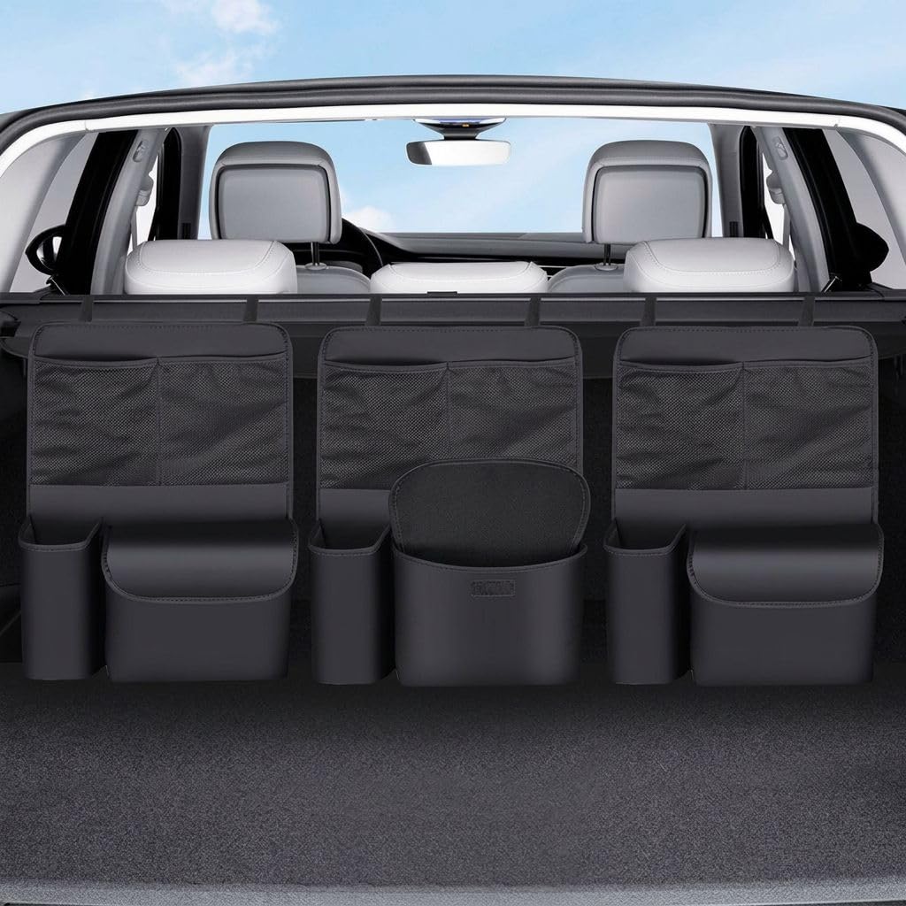 QIZUN Car Boot Organiser for BAIC Beijing BJ30 2024, Hanging Car Organiser with Anti-Sag 3-Point Anchoring, Road Trip Storage, 4 Large Deep Pockets,3-Pack