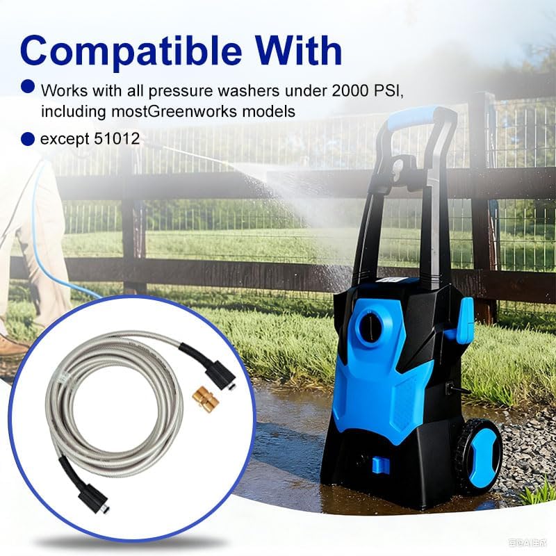 32-Foot High-Pressure Washer Hose, 1/4-Inch Quick Connect, Replacement for Greenworks 5200402, Compatible with All High-Pressure Washers Up to 2000 PSI