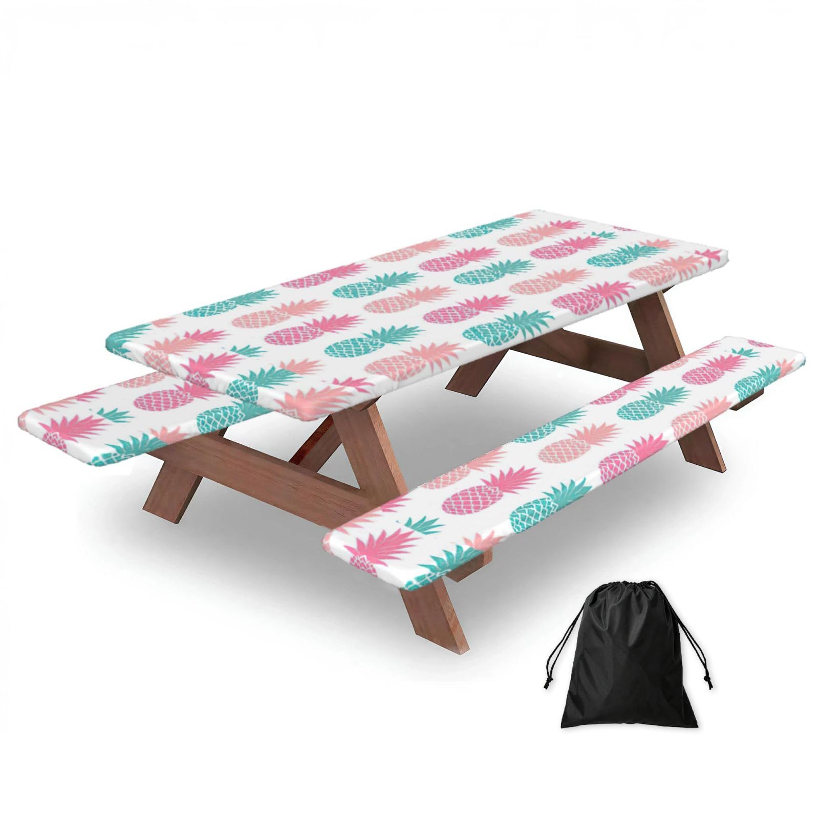 Yqxwjl Black Summer Pineapple Print Camping Essentials Waterproof Camping Table And Bench Cover With Drawstring Bag 183 Cm