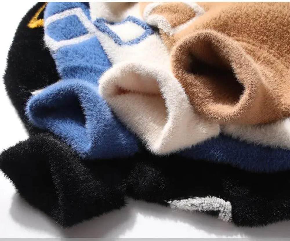 Męski Sweter Z Golfem - Męski Ciepły Sweter Miękki Pluszowy Sweter Z Długim Rękawem Sweter Z Dzianiny Futrzany Polar Codzienny Kolorowy Wzór W Jodełkę, Blue, XXL