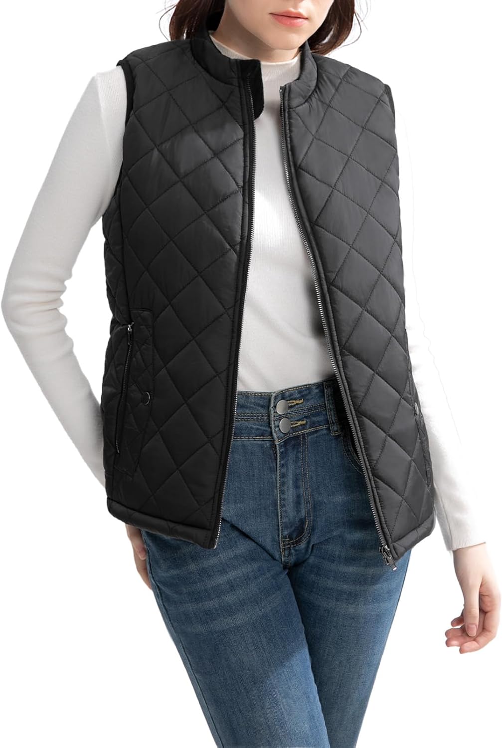 Women's Vest, Quilted Puffer Water-Resistant Zip With Pockets