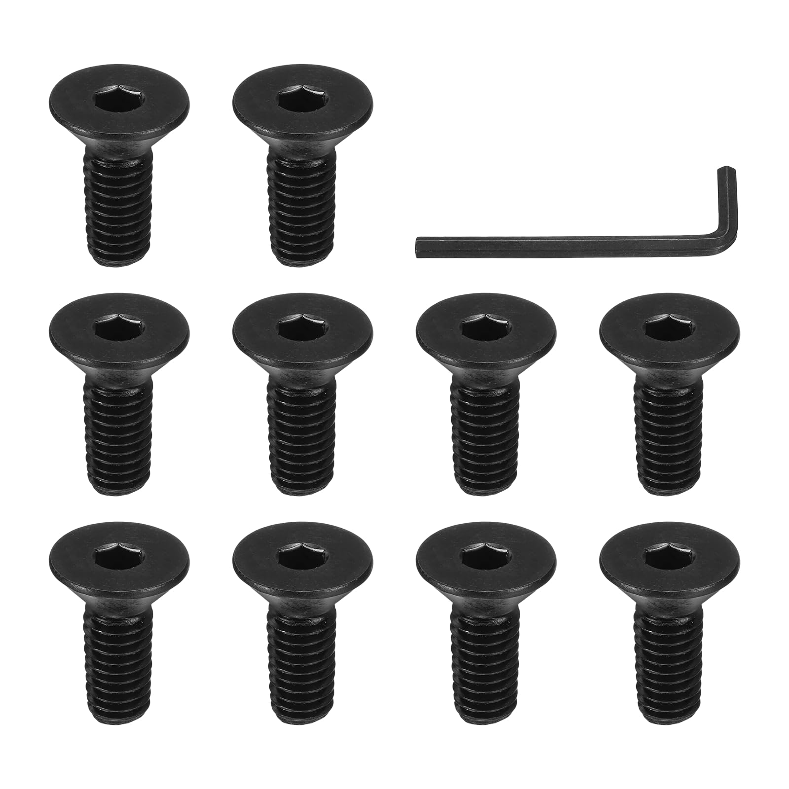 PATIKIL 3/8-16 x 1 Inch Flat Head Socket Cap Screws, 10 Pcs Flat Countersunk Bolts Hex Socket Drive Machine Screws UNC Coarse Full Thread Black Oxide Grade 10.9 with Hex Spanner