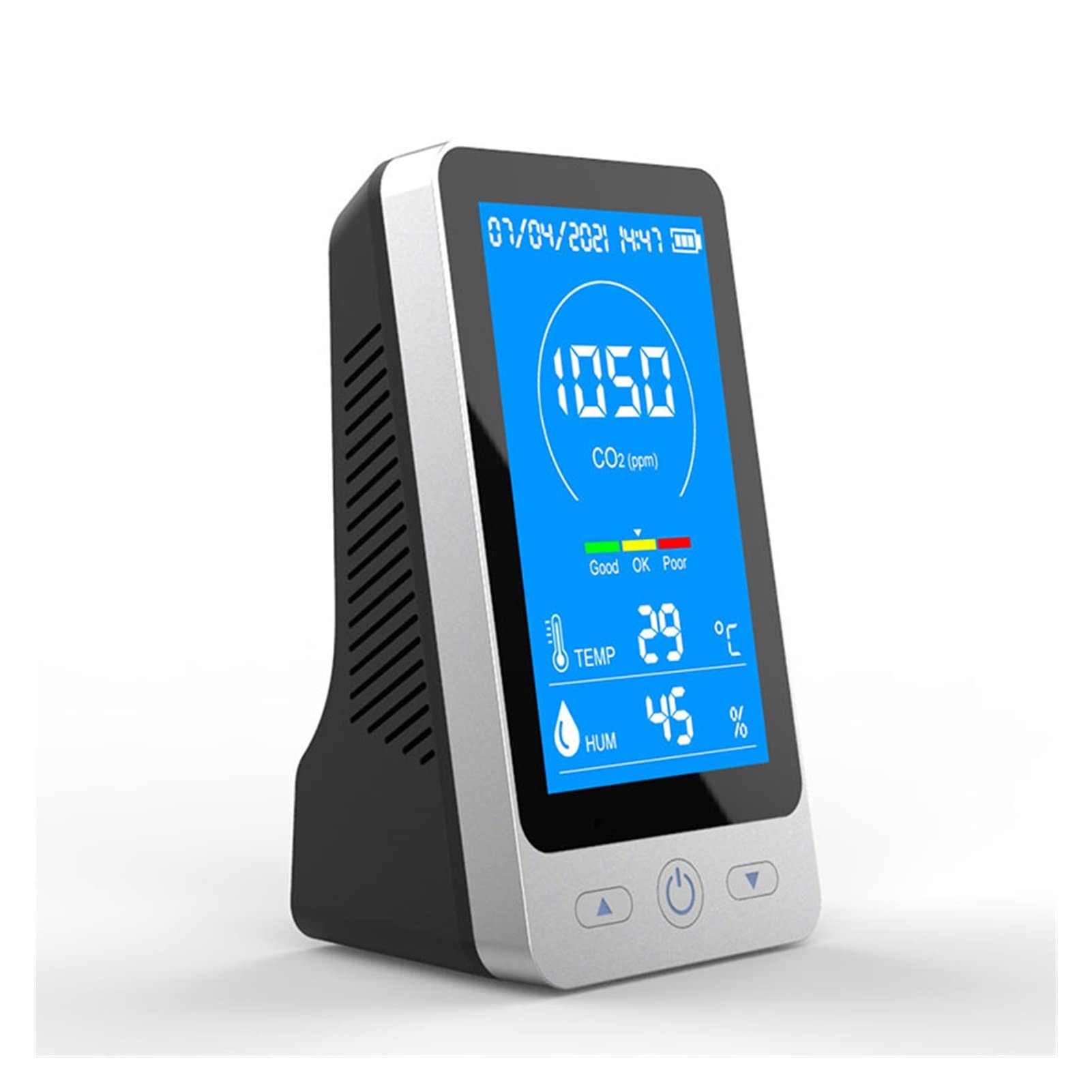 Detector de Gases, Detector de dióxido Carbono CO2 portátil Escritorio Metro Temperatura y Humedad 4.3 Pulgadas LCD Versión Inglesa