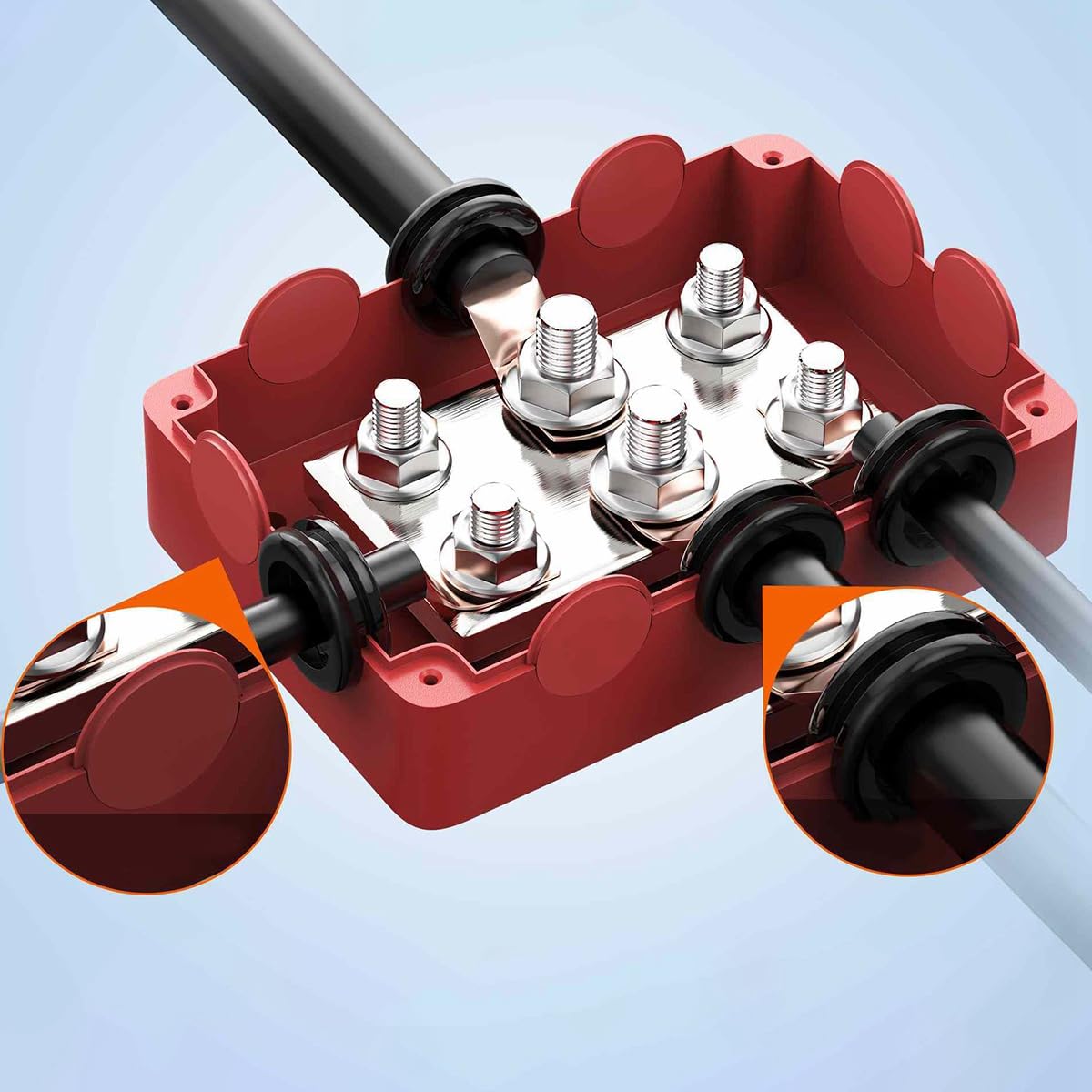 500A Marine Sammelschiene 48V Automotive Stromverteilerblock Big Current 6 Bolzen Kunststoffabdeckung Zubehör für Auto Boot Auto Schwarz