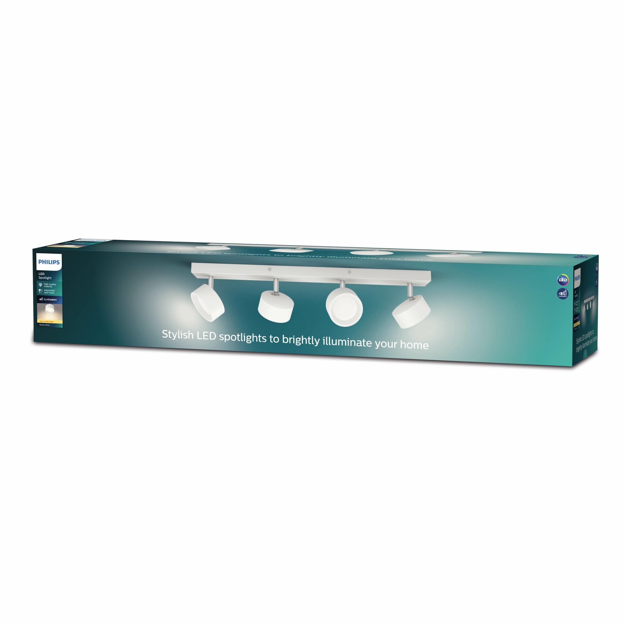 Philips Barra de Iluminación Bracia, con 4 Focos, 5.5W, 550 lm Luz Blanca Cálida 2700k, Blanco