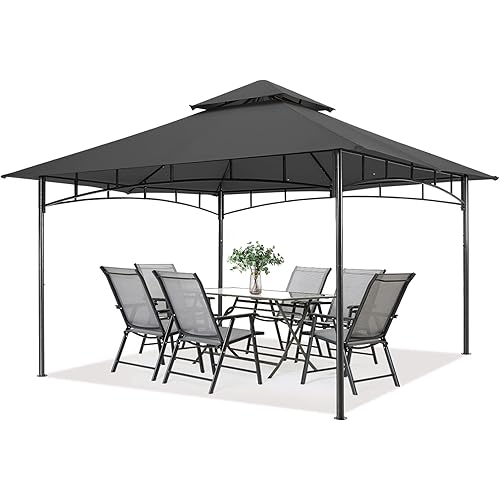 MASTERCANOPY Outdoor Garden Gazebo for Patios with Stable Steel Frame(10x12, Dark Gray)