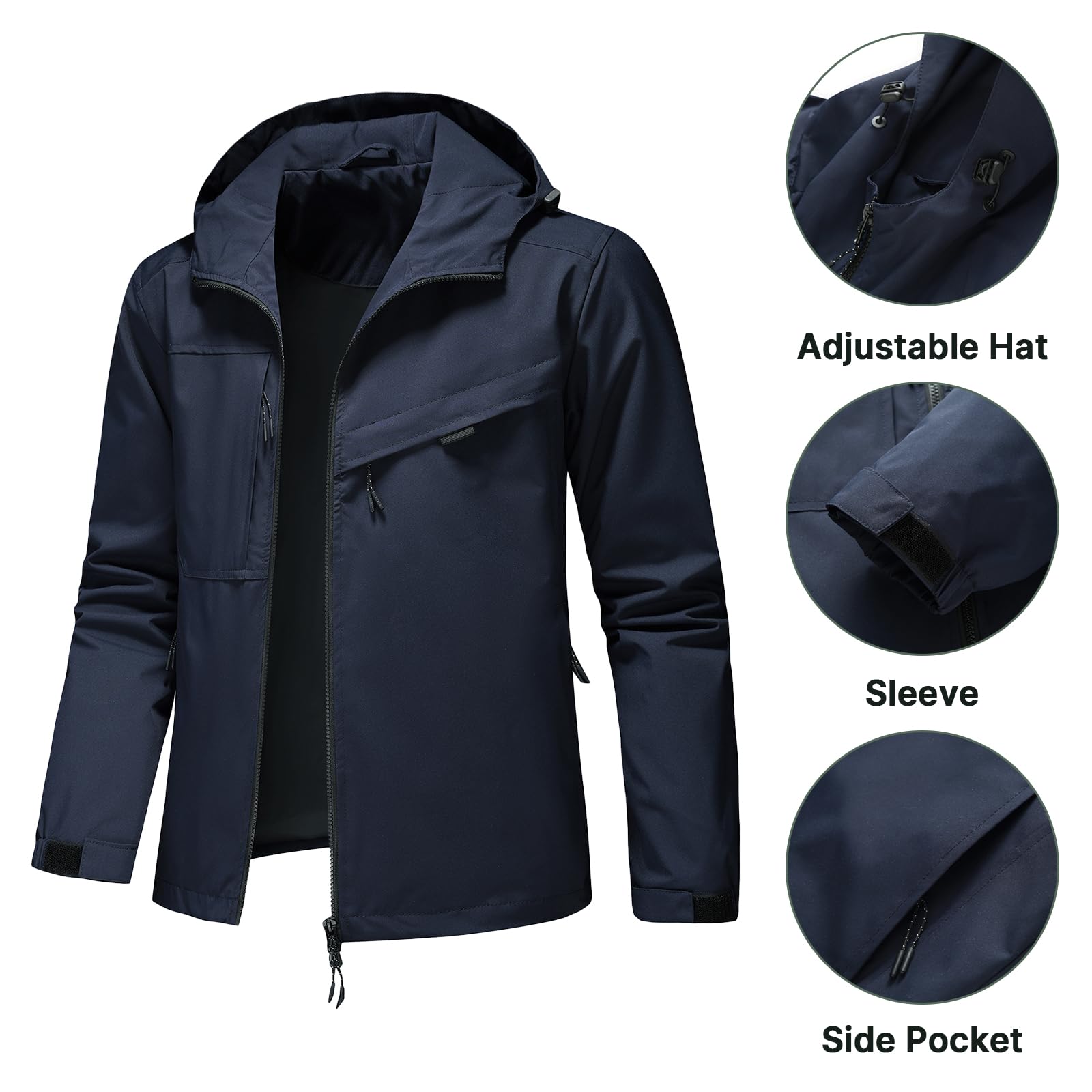 KUDORO Giacca da uomo Leggera con cappuccio Casual Antivento Impermeabile per Esterni Giacca
