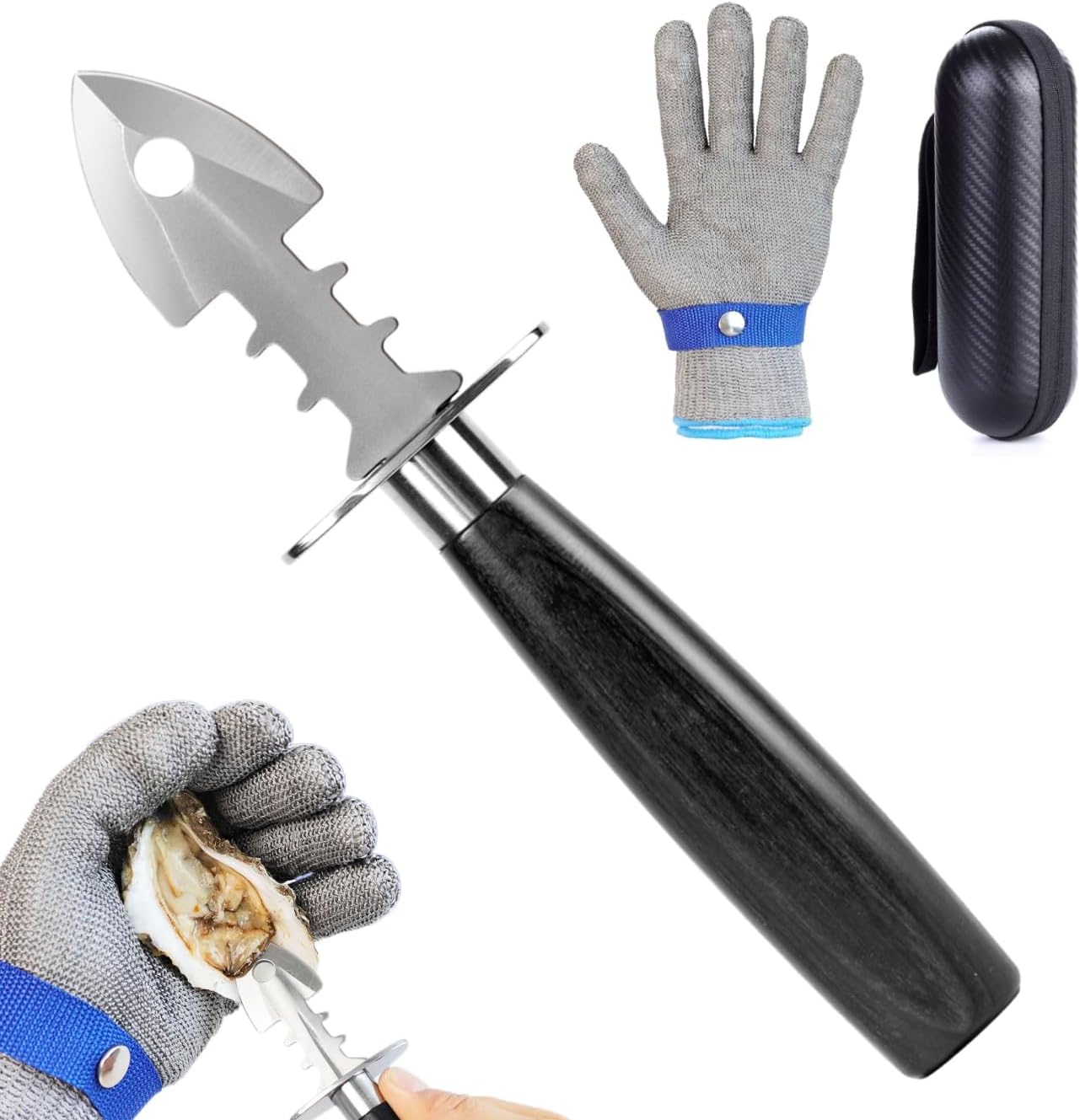 Oyster Shucking Knife+A9 Cut-Resistant Glove with Portable Case,Stainless Steel Oyster Knife and Oyster Shucking Gloves Kit,Heavy Duty Oyster Shucker Tool, Oyster Opener Tool for Chef
