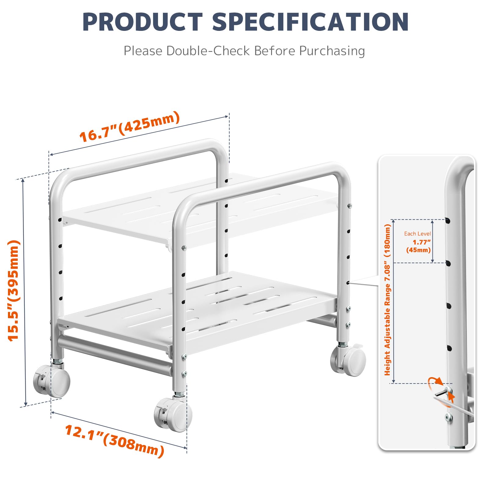 PUTORSEN Supporto a torre per computer sotto la scrivania, supporto per CPU con ruote di bloccaggio a 360°, supporto regolabile in altezza per la maggior parte delle torri medie, carico massimo 29,9