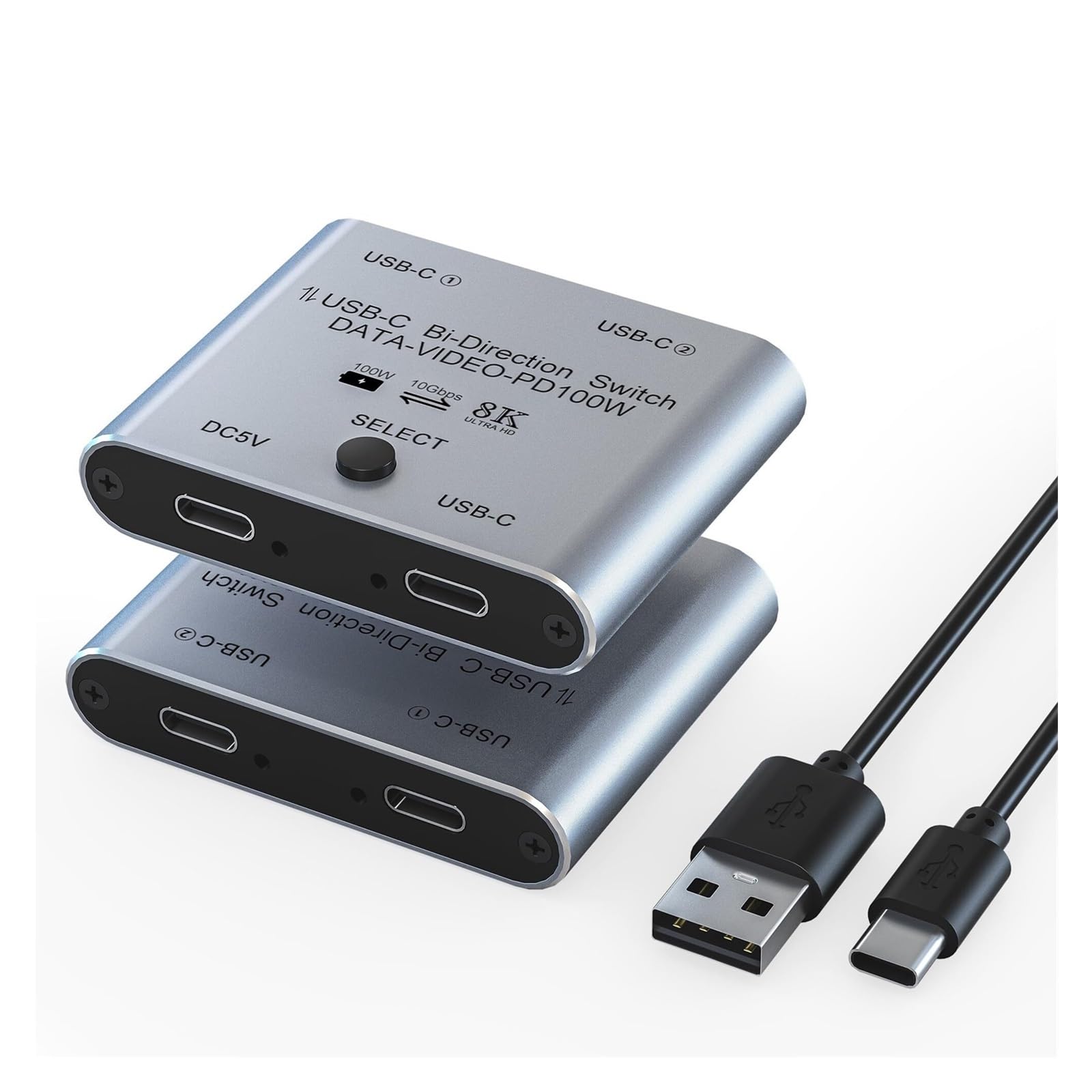 8K USB C Switch Splitter for 2 Computers Bi-Directional Type C KVM Switch 1 in 2 Out/2 in 1 Out for 8K@60Hz/4K@144Hz 100W Charge(AB201)-image-47