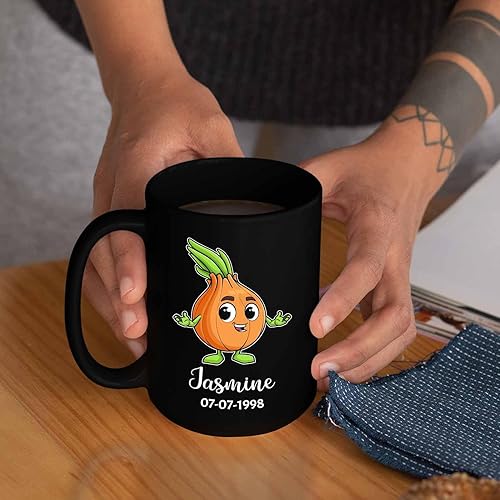 Miniatura 5 de Taza de café de cerámica personalizada de cebolla de 11 onzas, 15 onzas, bonita taza de té negra de cebolla, taza de cebolla personalizada a elegir