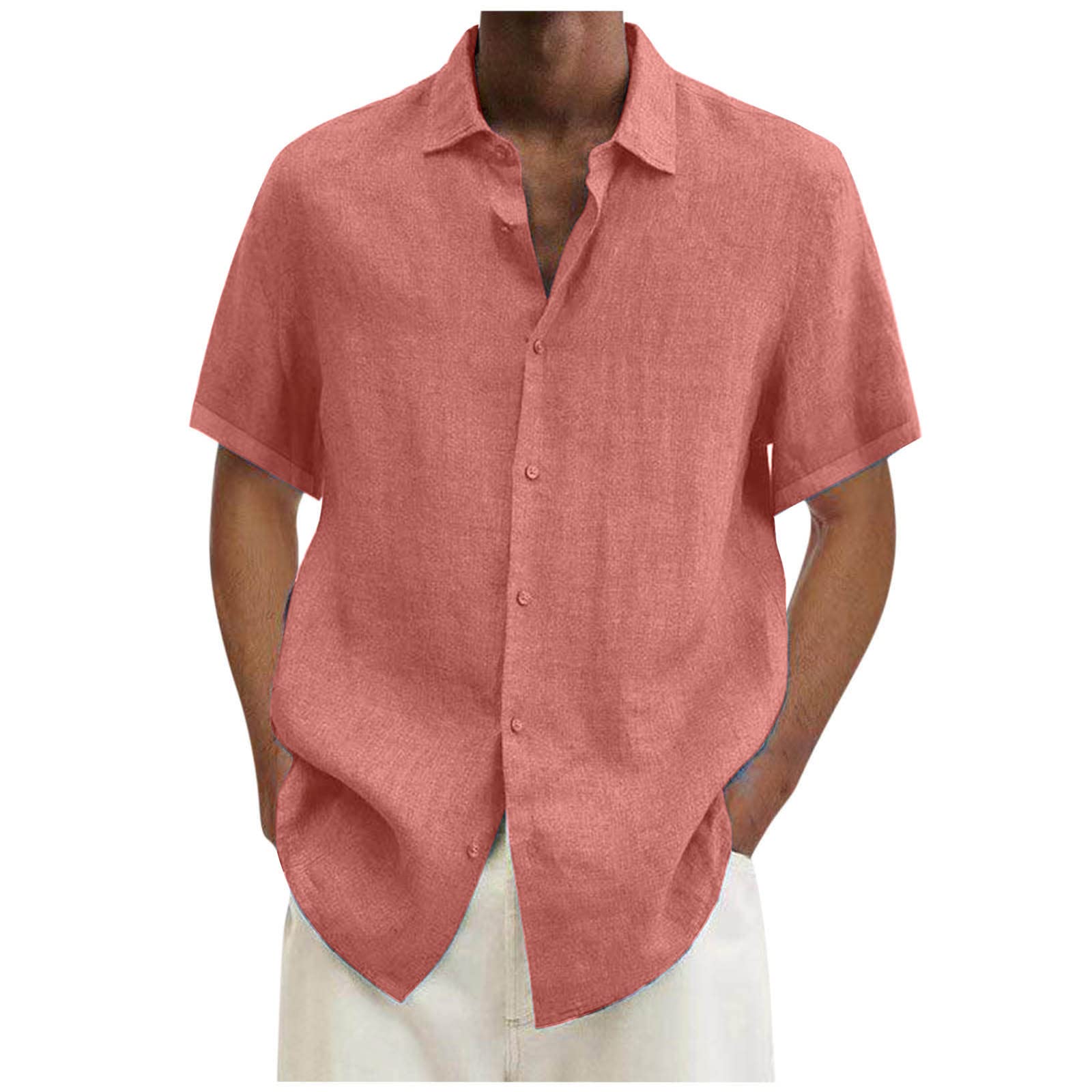 NUSGEAR 2024 Camisa de Manga Corta Hombre Algodón y Lino Camiseta Casual Color sólido Talla Grande Cuello en V Botones Verano Moda Original T-Shirt Suelto Fiesta Ligero Transpirable Tops tee