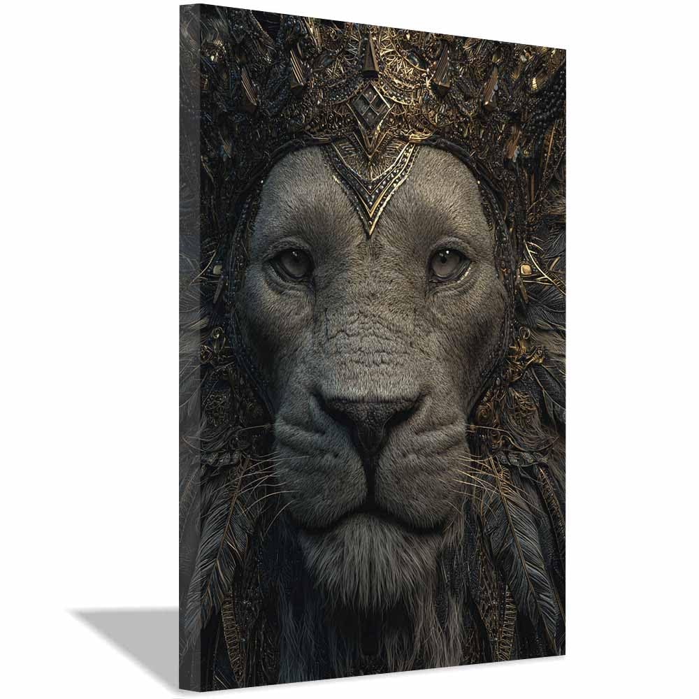 HUYEEI Lew głowa lwa druk na płótnie dekoracyjne wydruki ścienne plakaty ścienne zdjęcia do domu, salonu, sypialni korytarza(czarny165)-70x100 cm oprawione