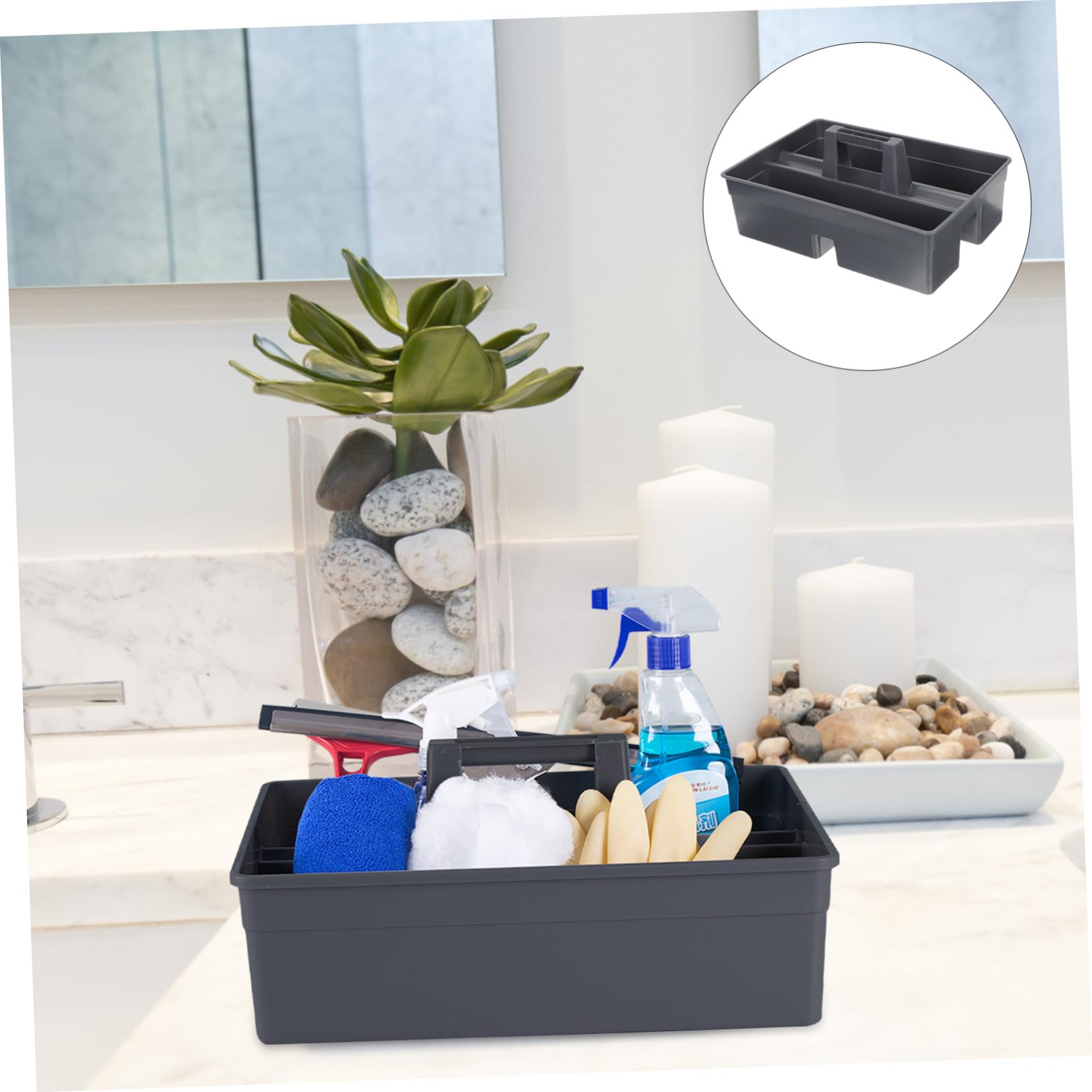 Panier de Nettoyage en Plastique Épais, à Main, Empilable, 3 Compartiments
