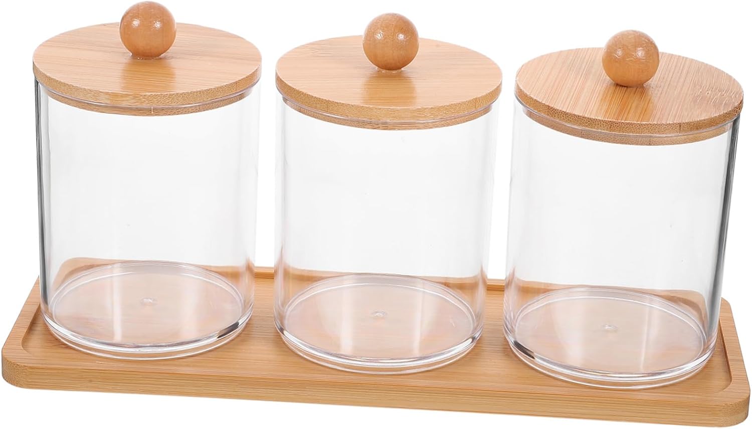PRETYZOOM 3sets Cotton Storage Organizer with Lid Clear Canister for Bathroom Vanity Stylish Holder Dispenser for Cotton Swabs and Makeup Sponges Practical Storage