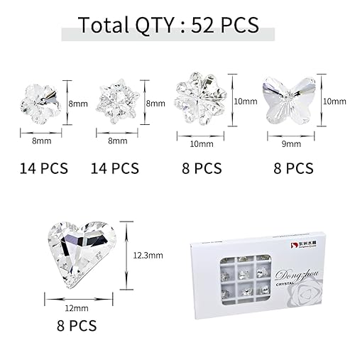 Miniatura 2 de 52 piezas de diamantes de imitación de cristal con forma de mezcla de diamantes de imitación, piedras de fantasía para coser en diamantes de