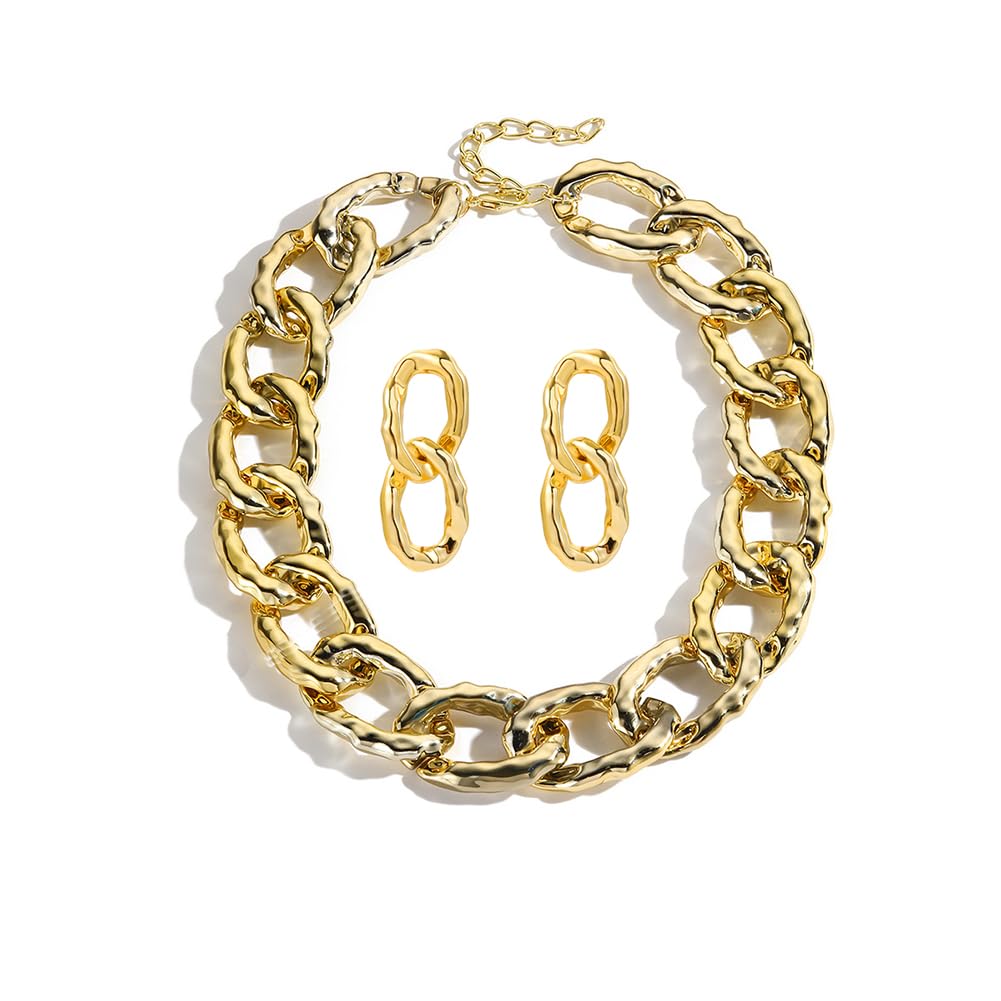 Gold Chunky Necklace Earrings for Women Big Statement Earrings Necklace Resin Acrylic Cuban Link Chain Necklaces Punk Trendy Hiphop Jewelry 02Gold