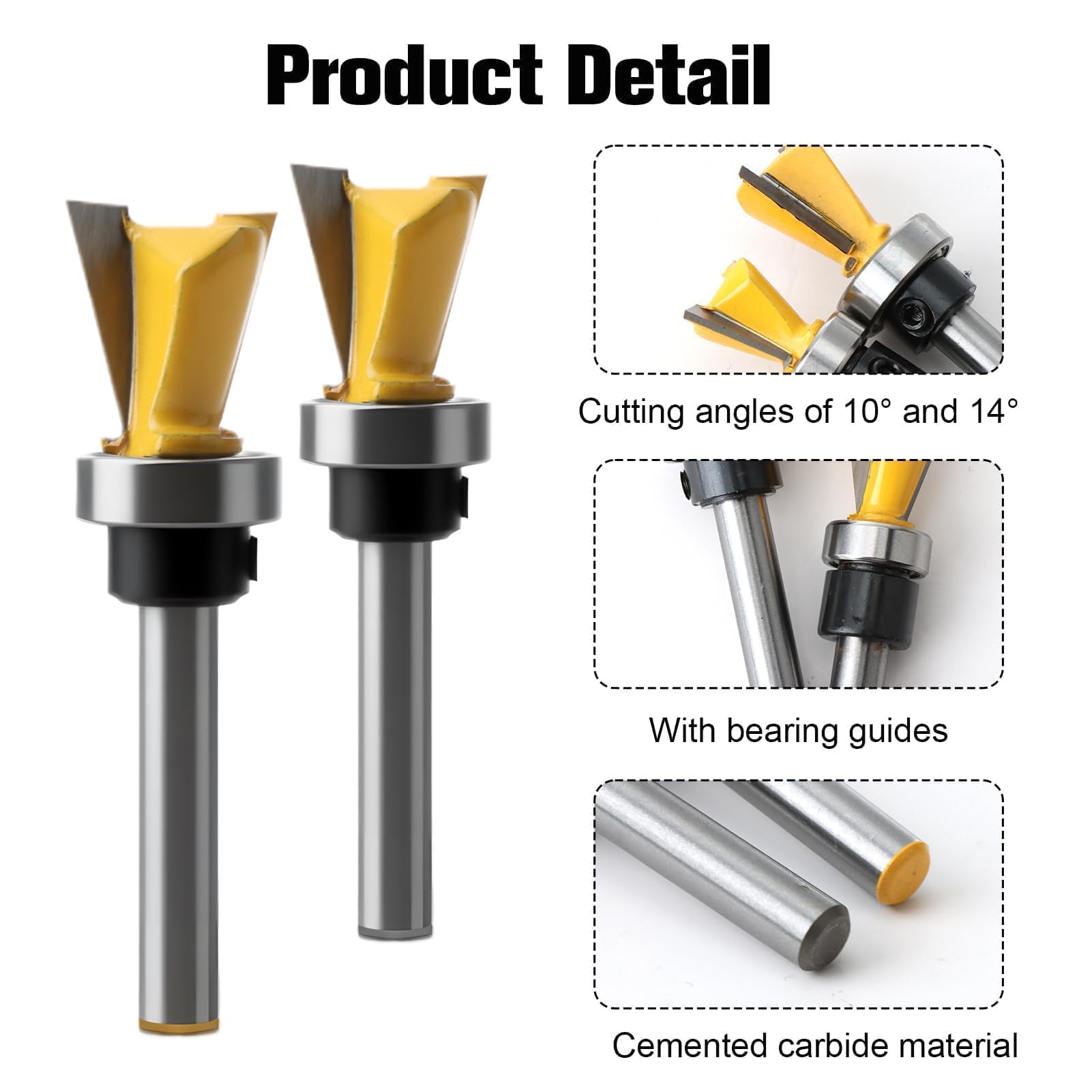 2 Pcs Dovetail Joint Router Bits Set, 1/4 Inch Shank 1/2" 5/8" Dovetail Jig Bits with Bearings - Image 3