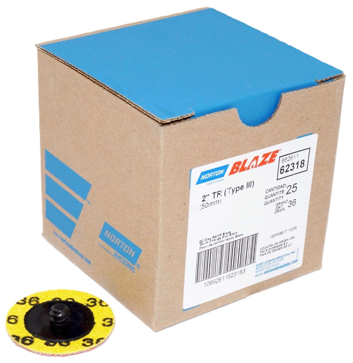 Norton 62318 2 in. Norton Sg Blaze Speed-Lok Tr Discs44; Grit 3644