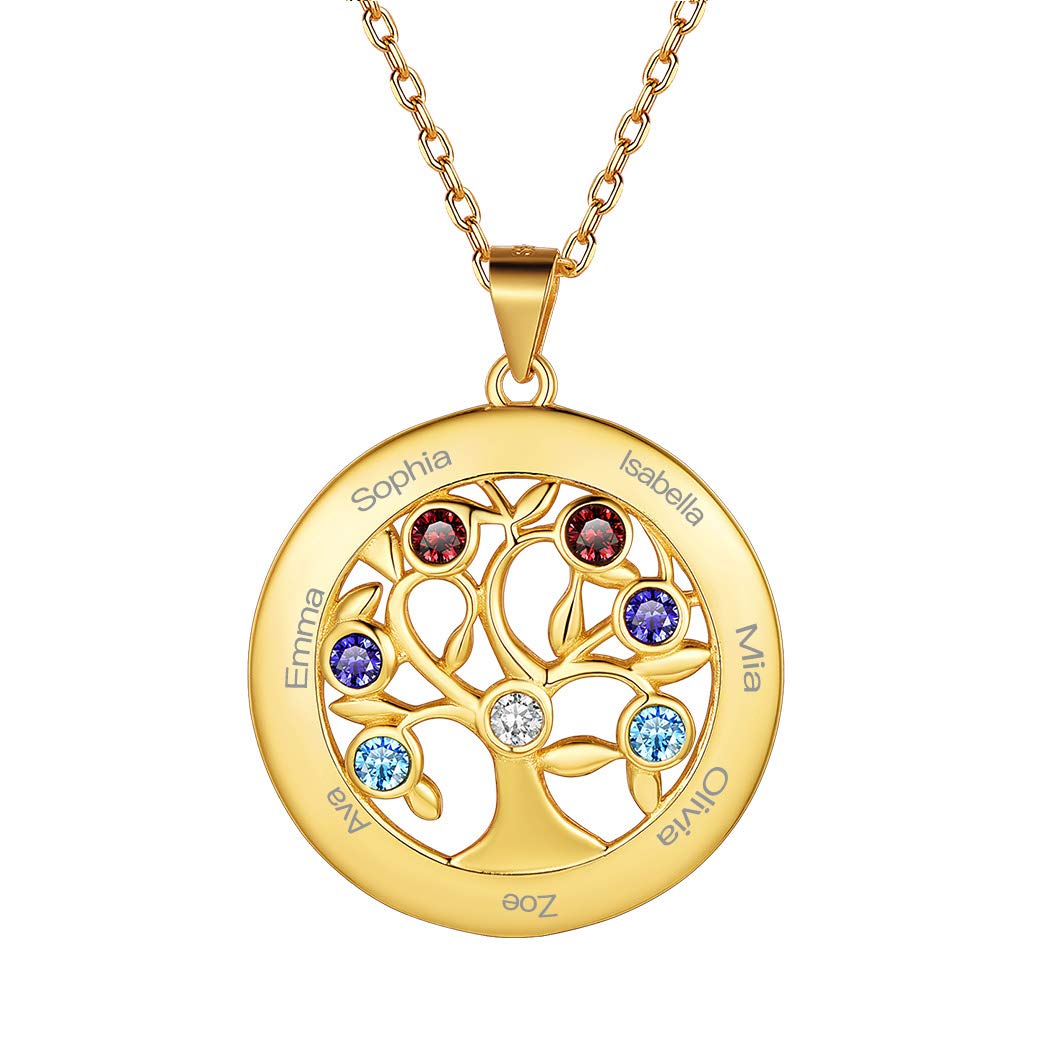 Suplight personalisiert Familienkette 925 Silber/Edelstahl Geburtssteinkette Namenskette Herz/Baum des Lebens Anhänger Halskette mit Gravur Partnerschaft Freundschaft Schmuck mit Geschenkbox