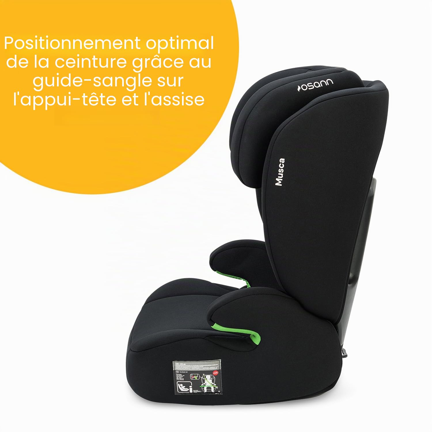 OSANN - Siège auto bébé/enfant Musca I-Size 100-150 cm - noir - 14 positions, Ceinture 3 points, Face à la route