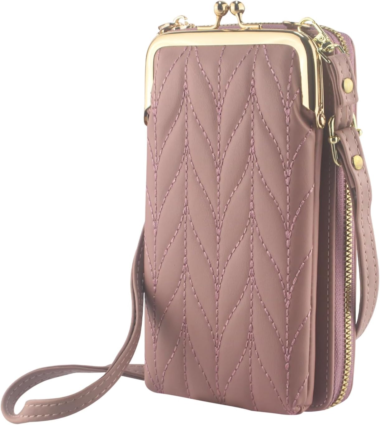 Kososuru PU Leather Small Crossbody Phone Bag, Kiss Lock Phone Shoulder Bag, Zipper Cash Pocket Purse with Credit Card Slots