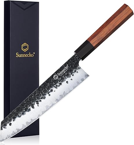Miniatura 8 de Sunnecko Gyuto - Cuchillo de chef de 8 pulgadas, cuchillo de chef japonés 9CR18MOV de 3 capas de acero inoxidable de alto carbono, mango de madera